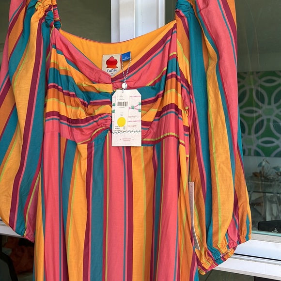 NWT Anthropologie x Farm Rio Rainbow Colorful Stripe Midi Dress - XL - Picture 5 of 5